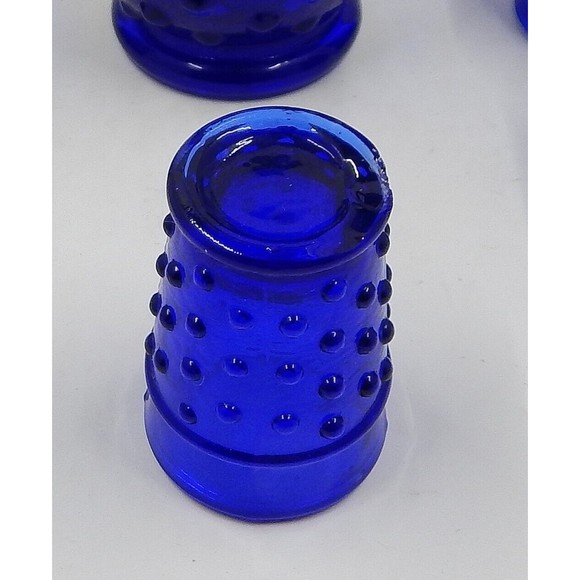 Child's Cobalt Blue Hobnail Mini Water Pitcher With 4 Tumblers Glasses - Picture 5 of 9